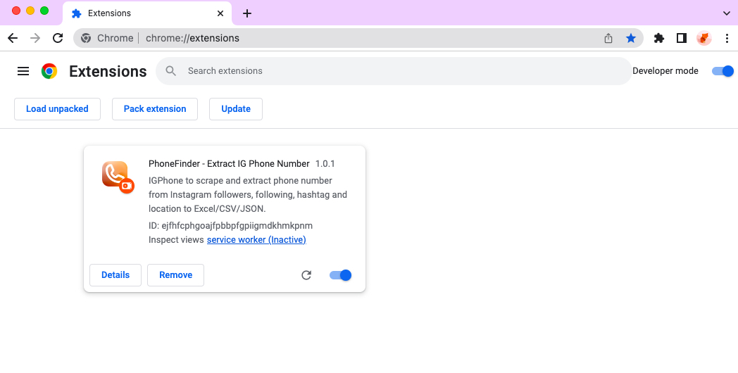 IGHashtagsExport chrome extension install done