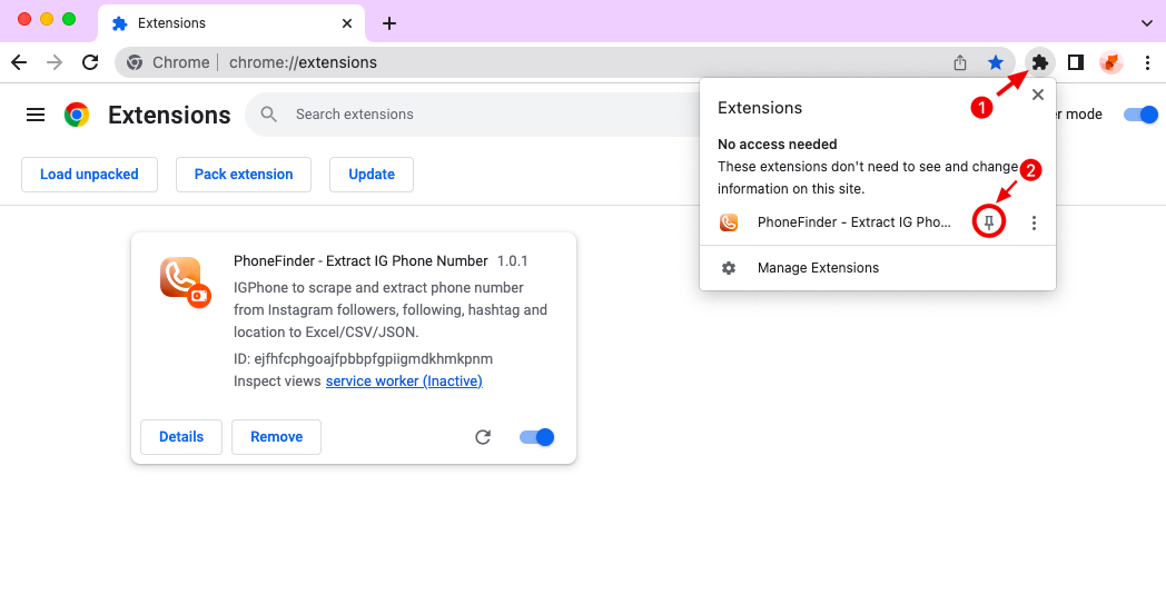IGHashtagsExport chrome extension install pin